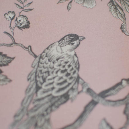 EB - Toile de Jouy Mésange Gris/Rose 50cm