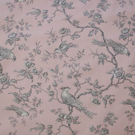 EB - Toile de Jouy Mésange Gris/Rose 50cm