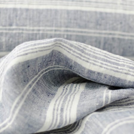 Océane washed linen with blue and white stripes