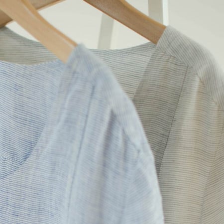 Camille washed linen with mini gray stripes