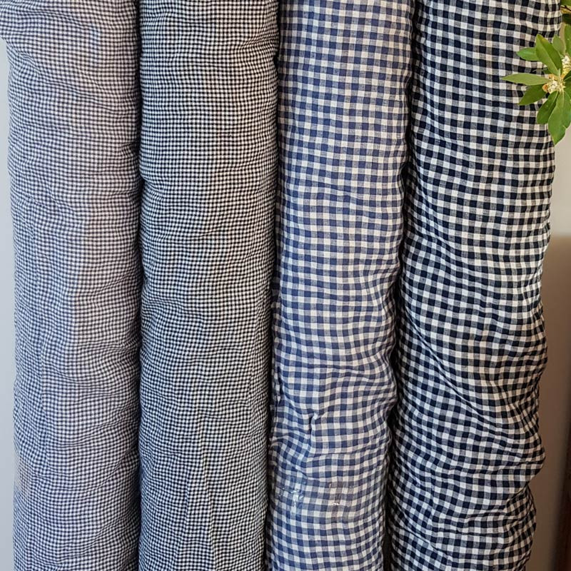 Tissu Lin Lavé Elise Petit Vichy Azur - Vendu Au Demi-mètre (140cm De Large)