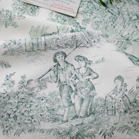 EB - Toile de Jouy cotton Pastoral green print - 50 cm
