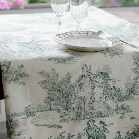 EB - Toile de Jouy cotton Pastoral green print - 50 cm