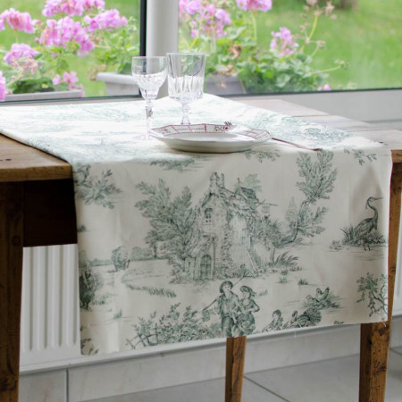 EB - Toile de Jouy coton Pastorale impression verte - 50 cm