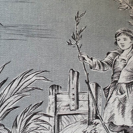 Toile de Jouy coton Pastorale Grise