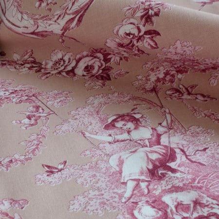 Ludivine Cotton Toile de Jouy Powder Pink Background