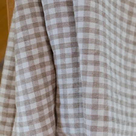 Washed linen canvas with white and ecru checks