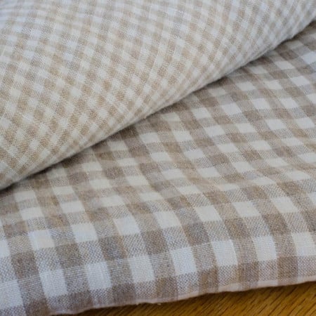 Washed linen canvas with white and ecru checks