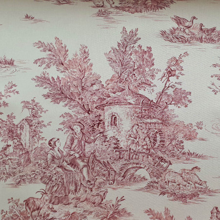 Toile de Jouy coton Pastorale impression rouge