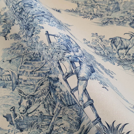 Toile de Jouy coton Pastorale blue print