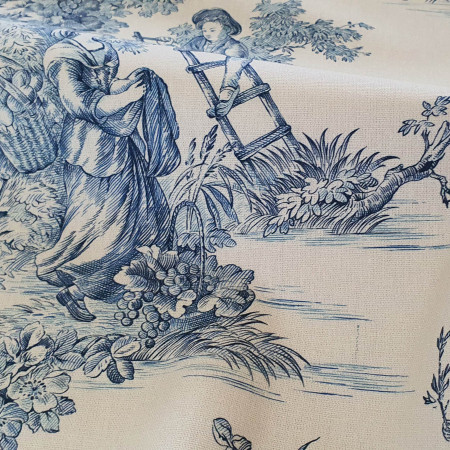 Toile de Jouy coton Pastorale blue print