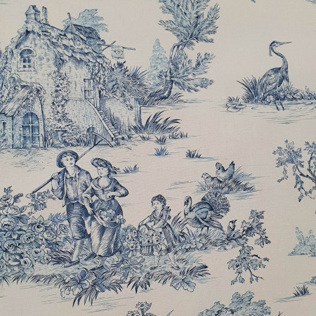 Toile de Jouy coton Pastorale blue print